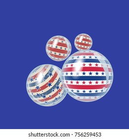 Balls in the style of USA flag background. Background for card, banner, poster or flyer.