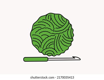 Balls of thread and knitting needles. Logo, icon. Sewing, drawings. Self made. Vector illustration of doodles. Skein of thread. Needlework, hobby. 	  	