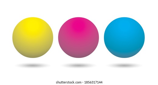 Balls of three different colors on white background 