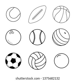 Balls of various sports black on a white background, vector