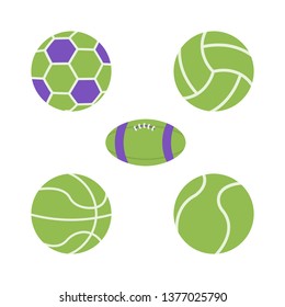Balls vector flat icons, basketball, soccer ball, volleyball ball vector illustration