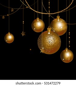 Balls vector illustration of happy new year 2017 gold and black collors place for text christmas balls
