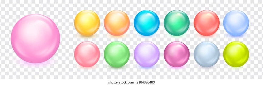 Balls vector set. Collection of abstract colorful droplets. Glossy spheres isolated on transparent background. Vector illustration EPS10