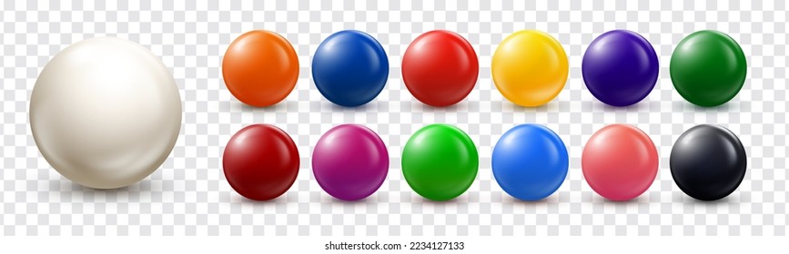 Juego de vectores de bolas. Colección de botones abstractos coloridos. Esferas brillantes aisladas en un fondo transparente. Ilustración del vector EPS10