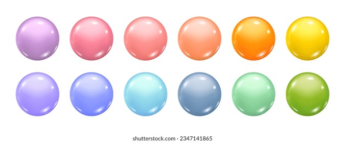 Balls vector set, colorful glossy buttons and drops. Bright spheres , multicolor isolated vitamins vector illustration. Minerals complex, abstract capsules droplets, healthy food extracts