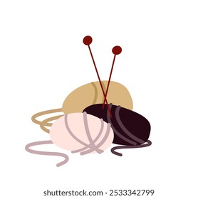 Balls of wool for knitting and creating sweaters and clothes.Illustration for Designer Atelier Handiwork.Fabrics Textile Dressmaker Tailoring.Hobby.Stylist Workshop.Flat Vector Illustration