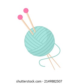 Balls of wool for knitting and knitting needles. Colorful vector illustration. Flat design.