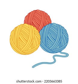 Balls of yarn isolated on white background. Clews, skeins of wool. Tools for knitwork, handicraft, crocheting, hand-knitting. Hobby. Vector illustration 