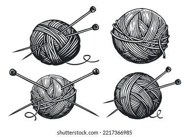 Balls Of Yarn, Knitting Needles. Clews, Skeins Of Thread. Tools Female Hobby Handicraft, Hand-knitting Sketch