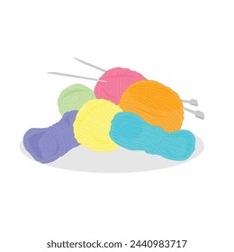 Balls of yarn with knitting needles. Clews, skeins of wool vector illustration