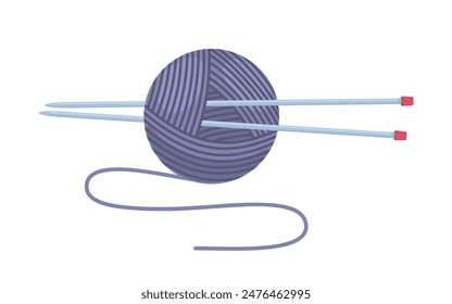 Balls of yarn with knitting needles. Clews, skeins of wool. Tools for knitwork, handicraft, crocheting, hand-knitting. Female hobby. Vector