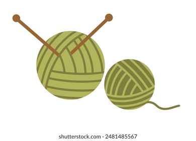 Balls of yarn with knitting needles. Flat vector isolated illustration