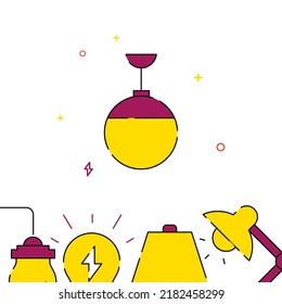 Ball-shaped lamp filled line vector icon, simple illustration, related bottom border.