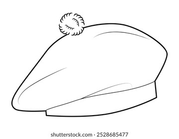 Balmoral bonnet Beret Hat. Winter Head Fashion accessory cap clothing technical illustration. Vector headgear for Men, women, unisex style, flat template CAD mockup sketch outline isolated