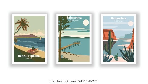 Balmorhea State Park, Balmorhea, State Park, Banzai Pipeline, Hawaii - Vintage travel poster. Vector illustration. High quality prints