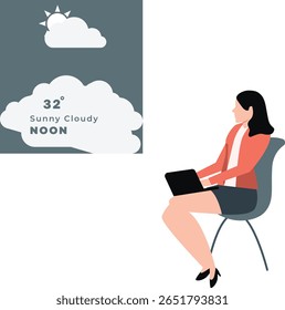 In the balmy afternoon, a young girl stands outdoors, squinting at a digital thermometer, registering the temperature. Her face reflects curiosity and surprise at the warmth of the day.