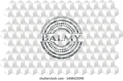 Balmy grey emblem with cube white background