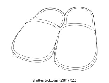 Balneo, spa, hotel - home slippers isolated - black lines - vector
