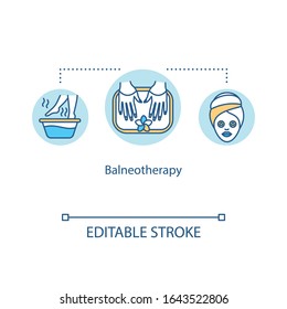 Balneotherapy concept icon. Spa therapy idea thin line illustration. Therapeutic use of water. Mineral water treatment. Vector isolated outline RGB color drawing. Editable stroke