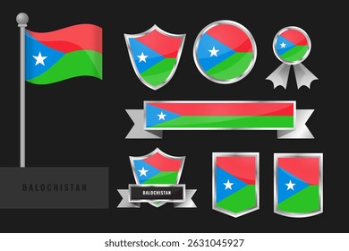 Balochistan flag set. Collection of Balochistan national emblems. Flat design of flags collection.