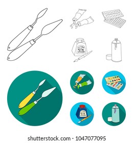 Balonchik paints, tubes with paint, watercolor in a box, ink in a bottle and a pen.Artist and drawing set collection icons in outline,flat style vector symbol stock illustration web.