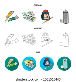 Balonchik paints, tubes with paint, watercolor in a box, ink in a bottle and a pen.Artist and drawing set collection icons in cartoon,outline,flat style vector symbol stock illustration web.