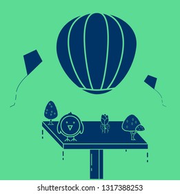 baloon and forest illustration vector