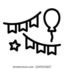 Baloon and party flags line icon. Festive decor vector illustration isolated on white. Birthday decoration outline style designed for and app.
