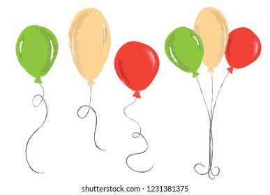Baloons set vector illustration on the white background. Red, green and yellow
