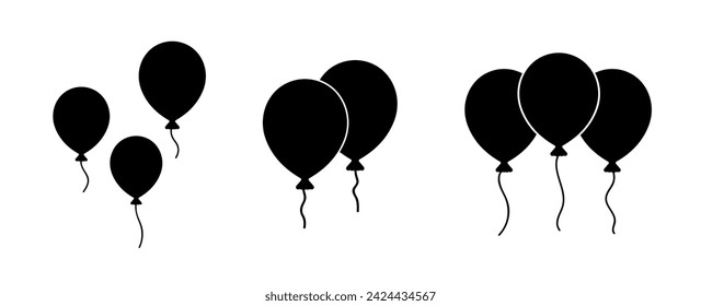 globos vector aislado. diseño plano simple. Cumpleaños. fiesta. celebración. 
fondo blanco aislado de contorno negro