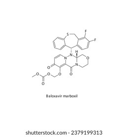 Baloxavir marboxil flat skeletal molecular structure Anti influenza antiviral drug used in Influenza treatment. Vector illustration scientific diagram.