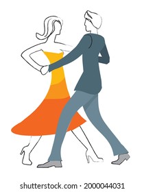 Balroom Dancers Couple. 
Stylized illustration of couple dancing ballroom dance on white background. Vector available.