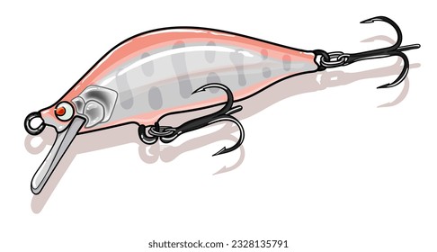 balsa minnow pink hand made vector.  greeting cards advertising business company or brands, logo, mascot merchandise t-shirt, stickers and Label designs, poster.