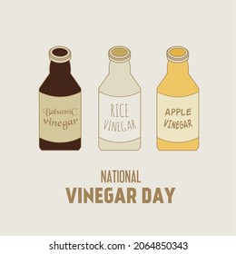Balsamic, rice, and apple bottle vinegar illustration. Different types of vinegar concept. National Vinegar Day.