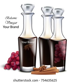 Balsamic vinegar Vector. Realistic detailed glass jars illustration