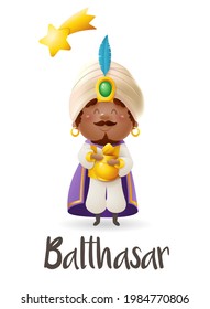 Balthasar - wise man and king celebrate Epiphany - cute vector illustration isolated