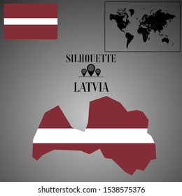 Baltic, European Latvia outline world map silhouette vector illustration, creative design background, national country flag, design element, symbols from countries all continents set. 