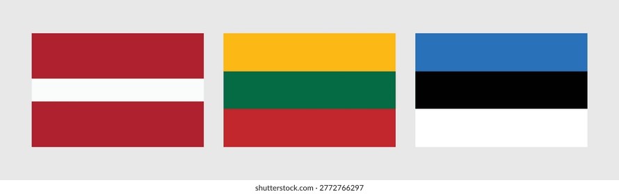 Baltic flags set Latvia, Lithuania, Estonia flat design isolated