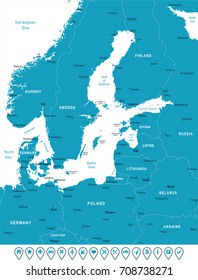 Baltic Sea Area Map - Detailed Vector Illustration