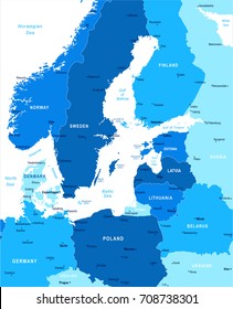 Baltic Sea Area Map - Detailed Vector Illustration