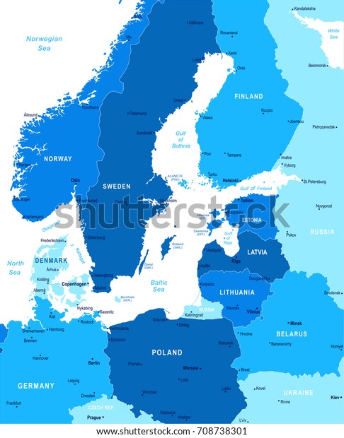 Map Of Baltic Sea Area Baltic Sea Area Map Detailed Vector Stock Vector (Royalty Free) 708738301 |  Shutterstock