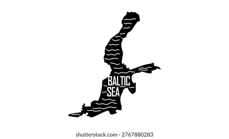 Baltic Sea Outline Map, black isolated silhouette