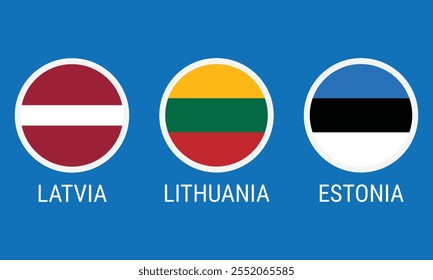 The Baltic states flag icons. Set of flat circular icons representing the flags of the Baltic countries Latvia, Lithuania and Estonia