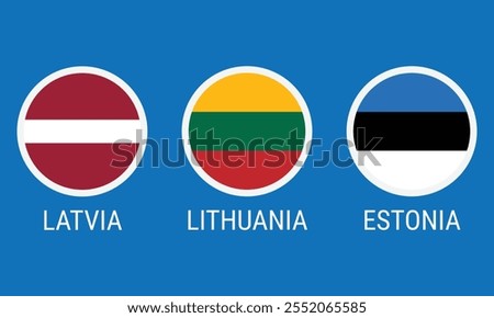 The Baltic states flag icons. Set of flat circular icons representing the flags of the Baltic countries Latvia, Lithuania and Estonia