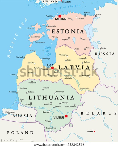 Estonia Latvia Lithuania Map Baltic States Political Map Estonia Latvia Stock Vector (Royalty 