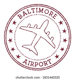 Baltimore Airport round logo with plane icon and stars. Vintage vector illustration.