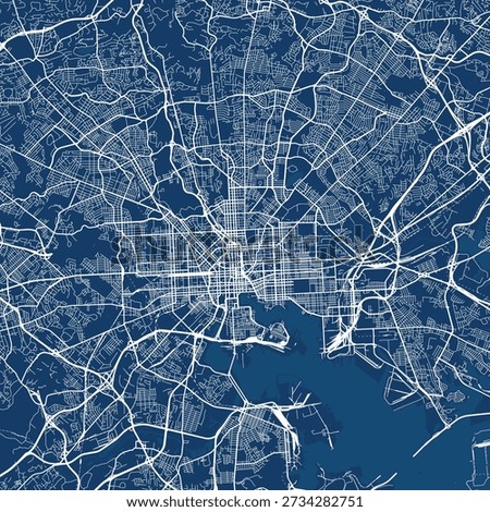 Baltimore City Map discover precise gridlines and detailed blueprint layout highlighting minimalist design in a refined monochrome aesthetic, emphasizing refined linework, with balanced composition.