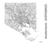 Baltimore city map with roads and streets, United States. Vector outline illustration.