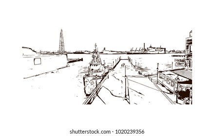 Baltimore, City in Maryland, USA. Hand drawn sketch illustration in vector.