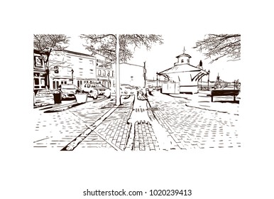 Baltimore, City in Maryland, USA. Hand drawn sketch illustration in vector.